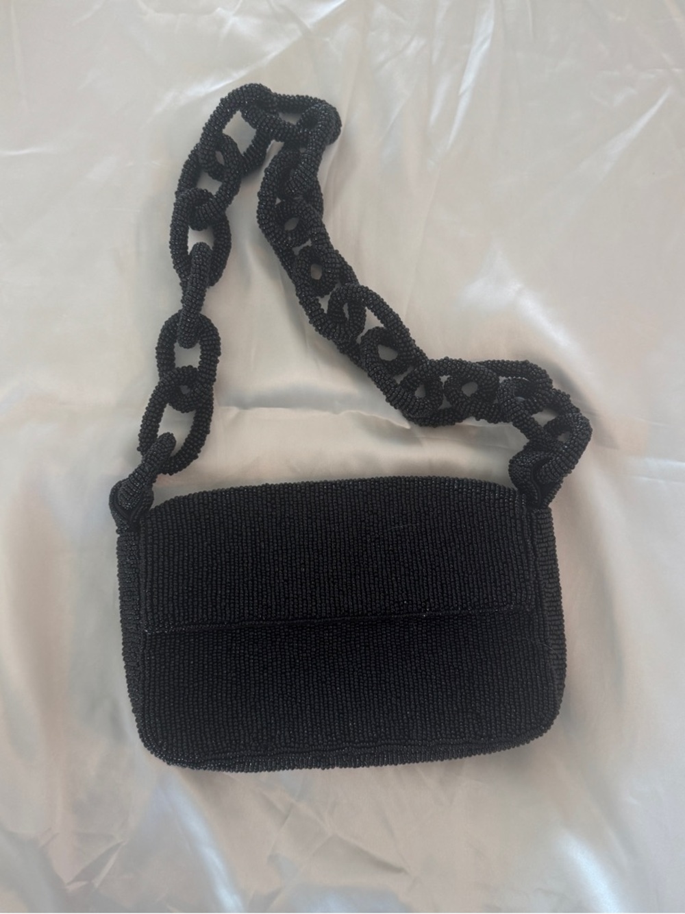 Anthropologie Fiona Black Beaded Shoulder Bag with Beaded Chain-Link Strap